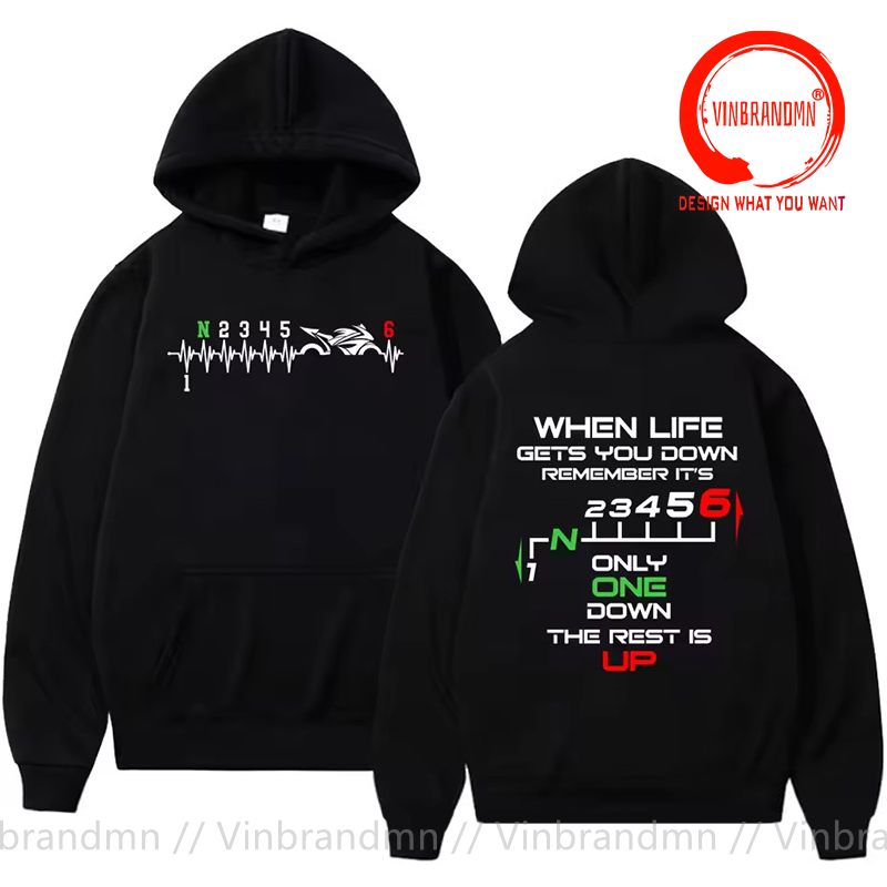 Motorcycle Gear Hoodie - 1N23456 Motorcycle Gear Shift One Up